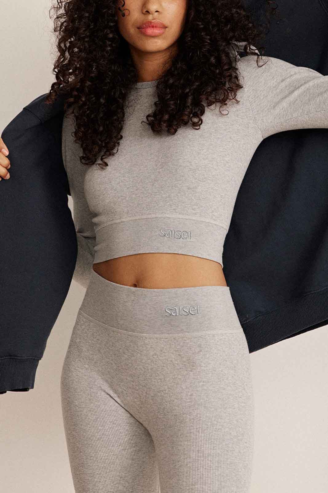 Luxe Mélange Cropped Long Sleeve Top in Gray Mélange